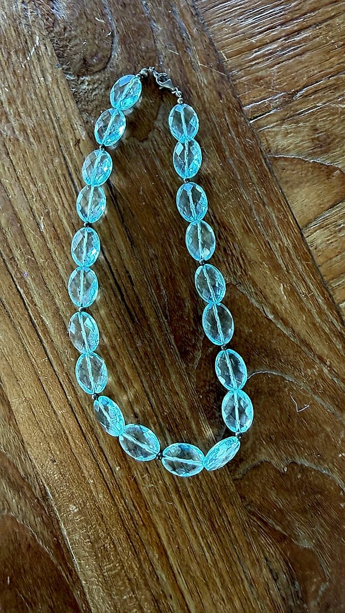 Faceted Aqua Crystal Bead Necklace