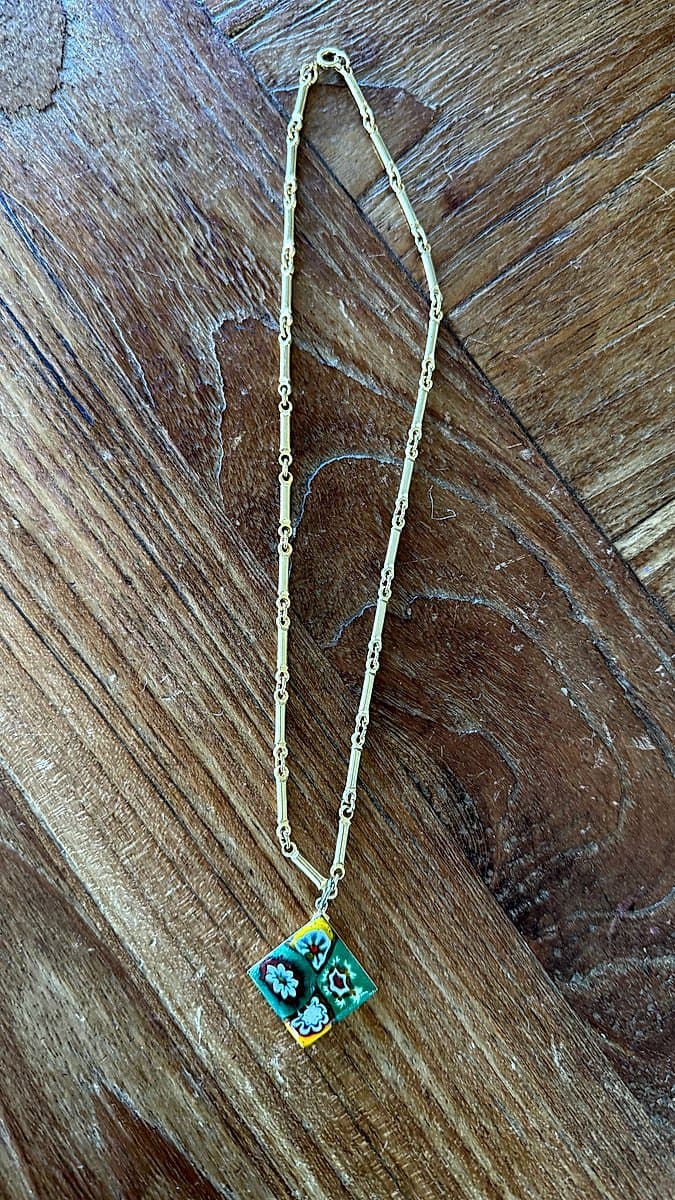 Vintage Millefiori Glass Pendant Necklace
