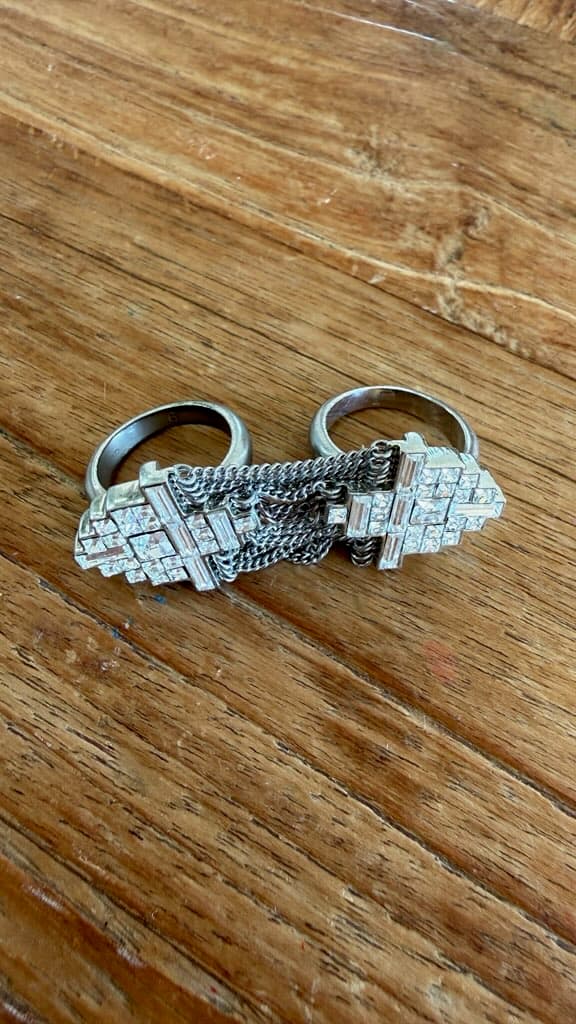 Dual Ring Chain Ring with Crystal Accents