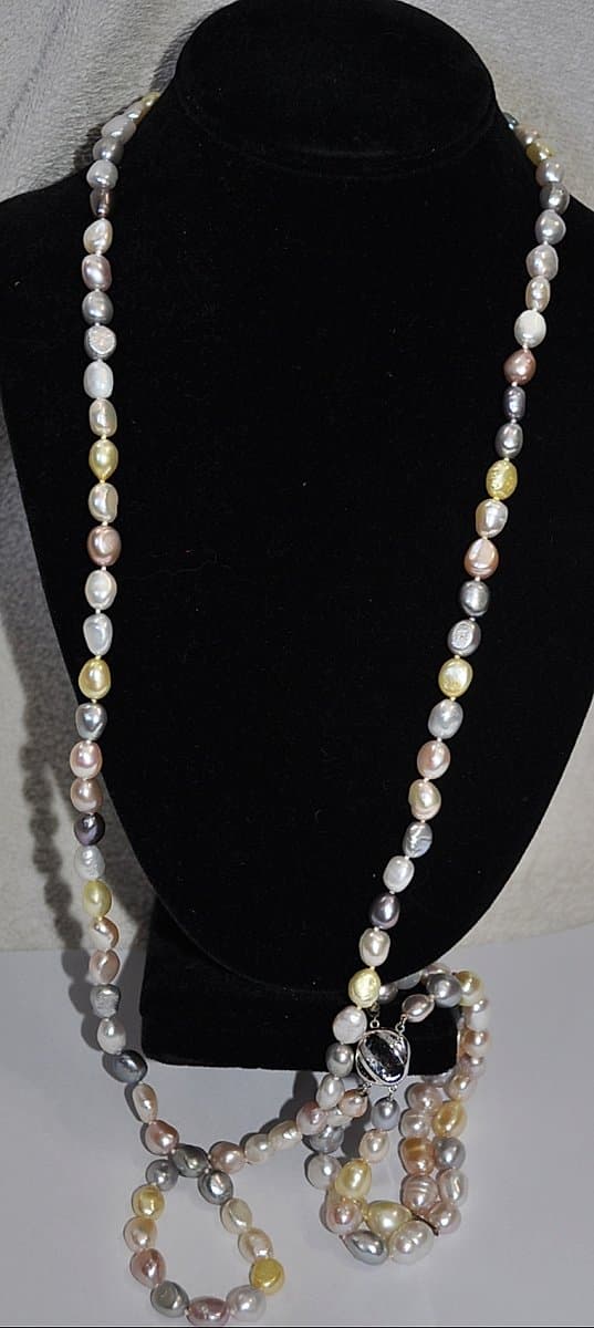 Multi-Color Baroque Pearl Necklace and Bracelet Set 34"